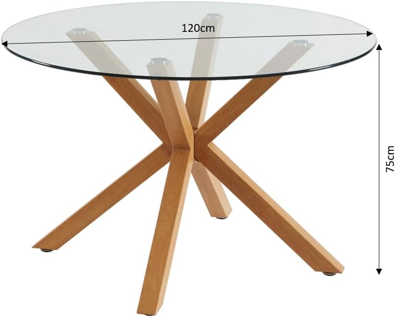 Harry Glass and Oak Effect Round Dining Table 120cm