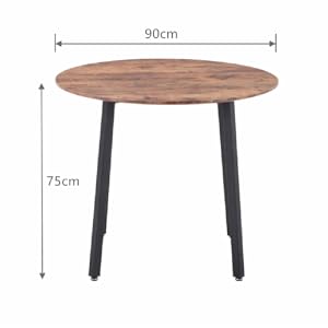 Round Dining Table Wood Pattern Table Round Kitchen Table Dining Room Table with Metal Legs for Offices Apartments Restaurants 90 x 90 x 75 cm (Wood)