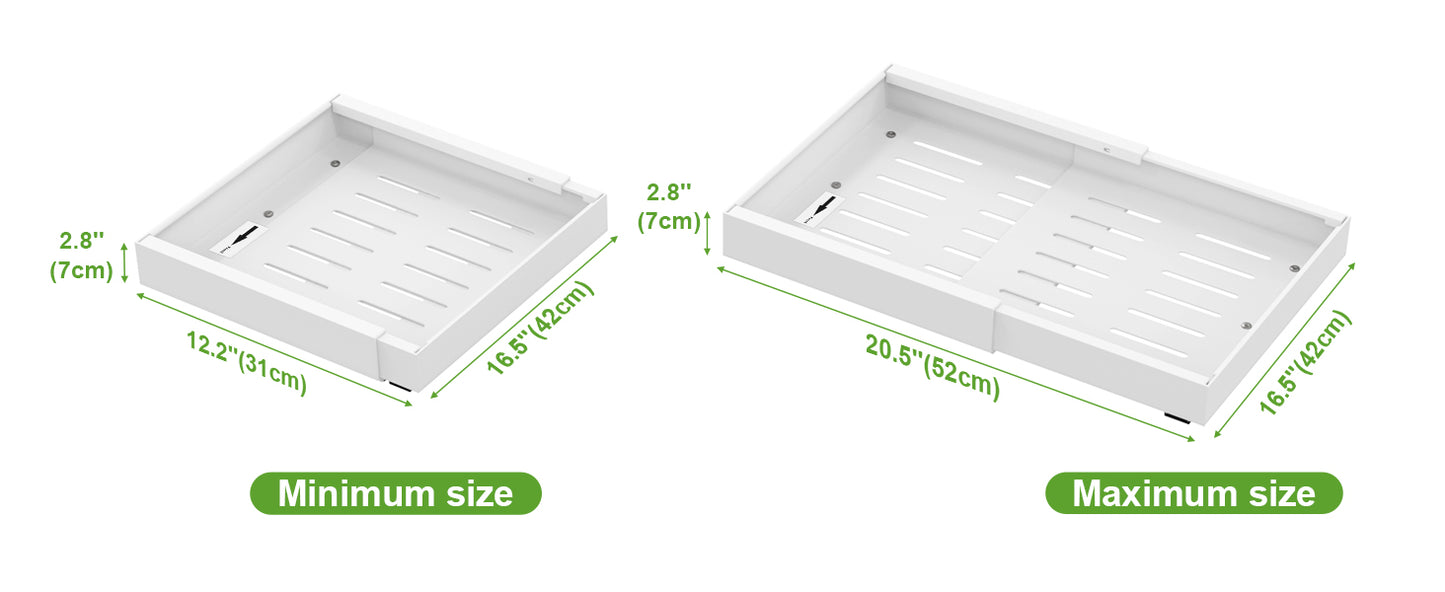 Pull out Cabinet Organizer, Expandable(12.2"-20.5") Heavy Duty Slide Out Drawers, Fixed with Adhesive Nano Film or Screw, Roll out Shelf Storage for Kitchen Base Cabinet Organization(16.5''Deep)