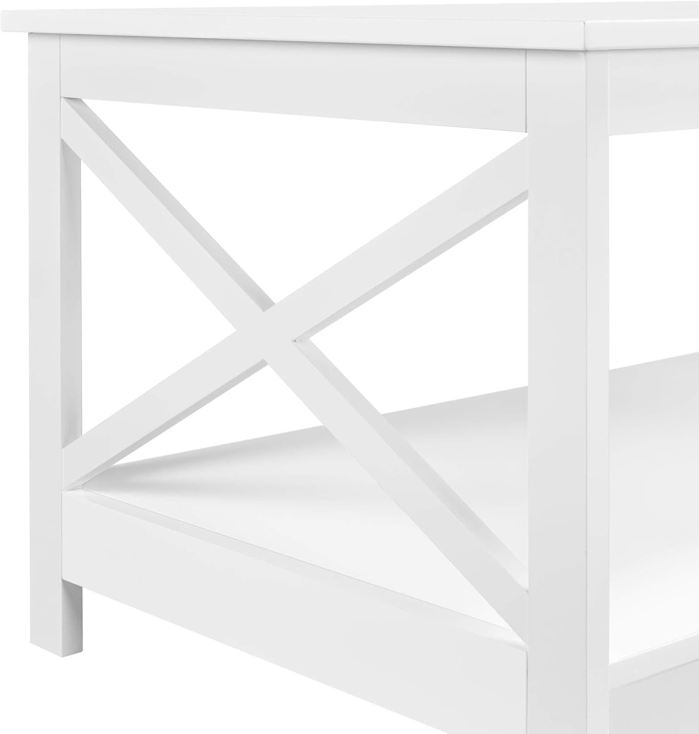 Coffee Table with 2 Shelves Sofa Table X-Shape Support Living Room Table Made of Wood Easy Assembly Modern Side Table for Living Room / Balcony / Office 100 x 50 x 45 cm White