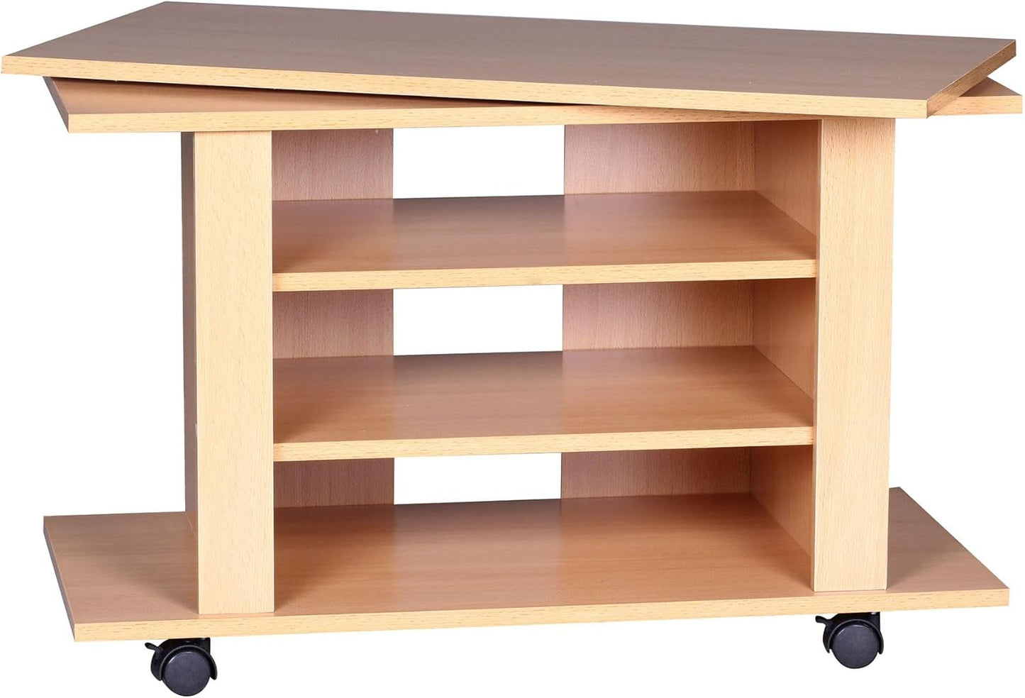 TV Cabinet Rotating on Wheels, TV Bench 75 x 38 x 50 cm with Turntable for TV, TV Table, Beech Wood with Shelf Board, TV Cabinet, HiFi Rack Furniture