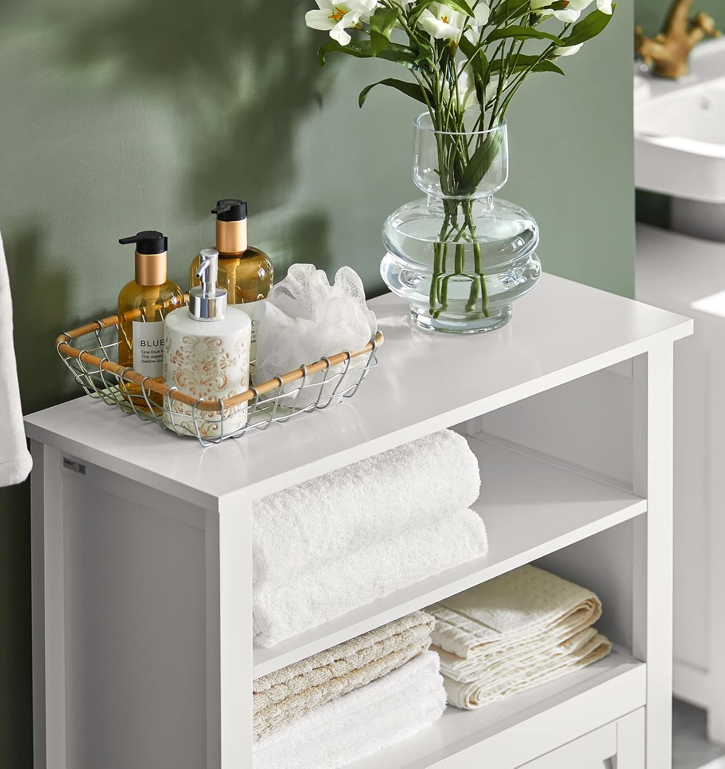 Bathroom Cabinet with Two Shelves and Doors, Chest of Drawers for Bathroom, Sideboard, Hallway Cabinet, Bathroom Furniture, White, W x H x D: 60 x 90 x 26 cm