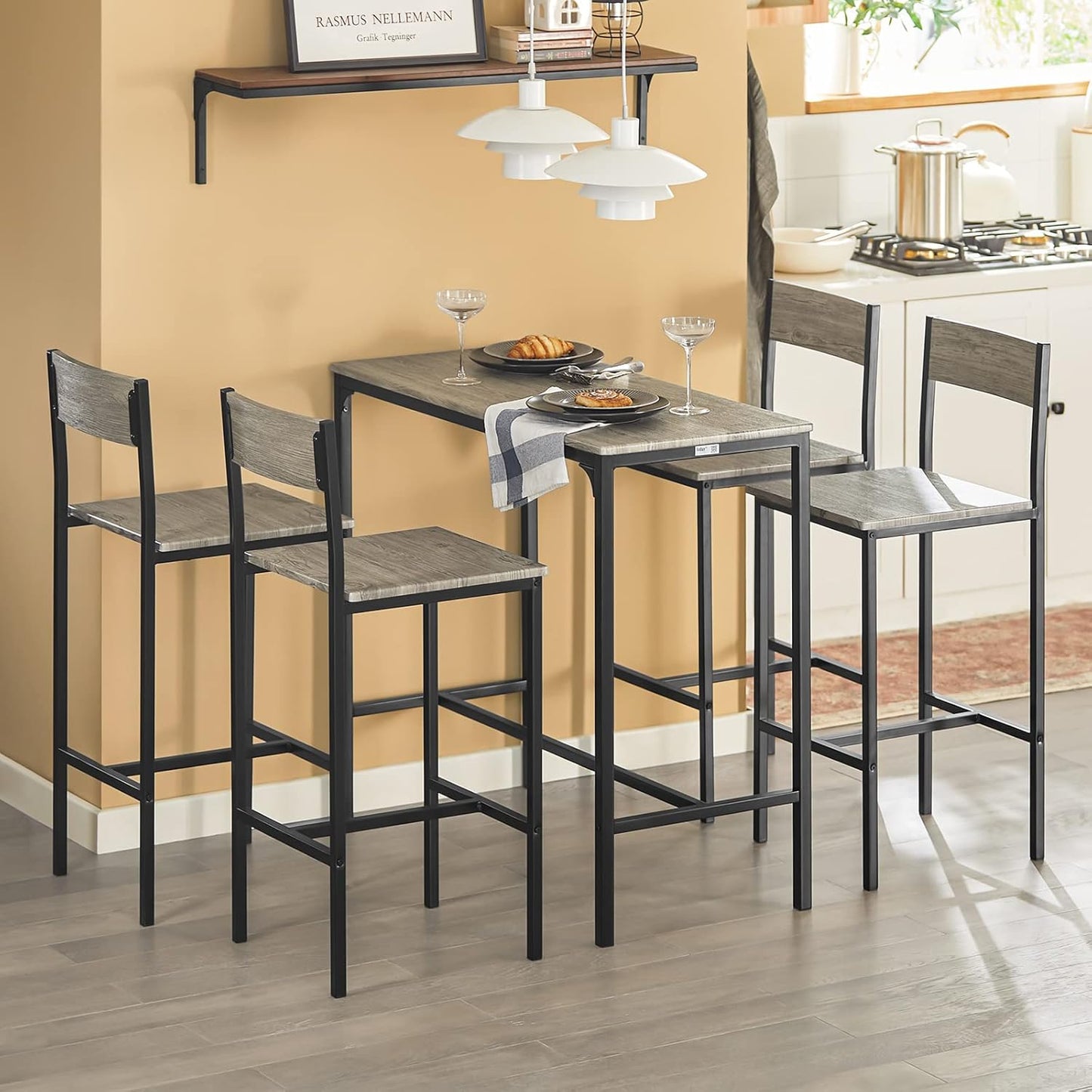 OGT14 Bar Table Set 5-Piece Dining Table Bistro Table with 4 Stools