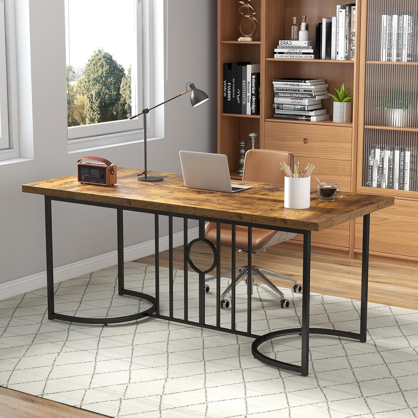 Dining Table 180 x 80 cm, Dining Room Table for 6-8 People, Rectangular Kitchen Table with Geometric Metal Legs, Large Industrial Style Table, for Dining Room & Living Room & Study