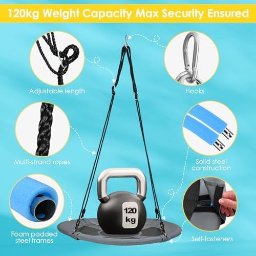 Swing, Round Swing, Outdoor Swing, 120 cm Circle Swing, Garden Swing, Tree Swing, 300 kg Load Capacity, Adjustable Garden Swing, Outdoor Swing for Children and Adults