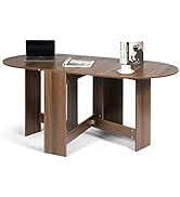 Folding Table, Extendable Dining Room Table, Side Table, Coffee Table with Wood Look, Functional Table, Oval Dining Table for Living Room, Kitchen, Office, Brown