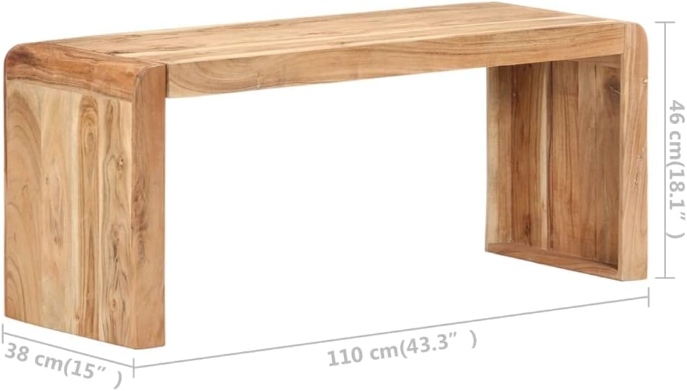 Solid Acacia Wood Bench Dining Room Bench Kitchen Bench Solid Wood Bench Hallway Bench Wardrobe Bench Living Room 110 x 38 x 46 cm