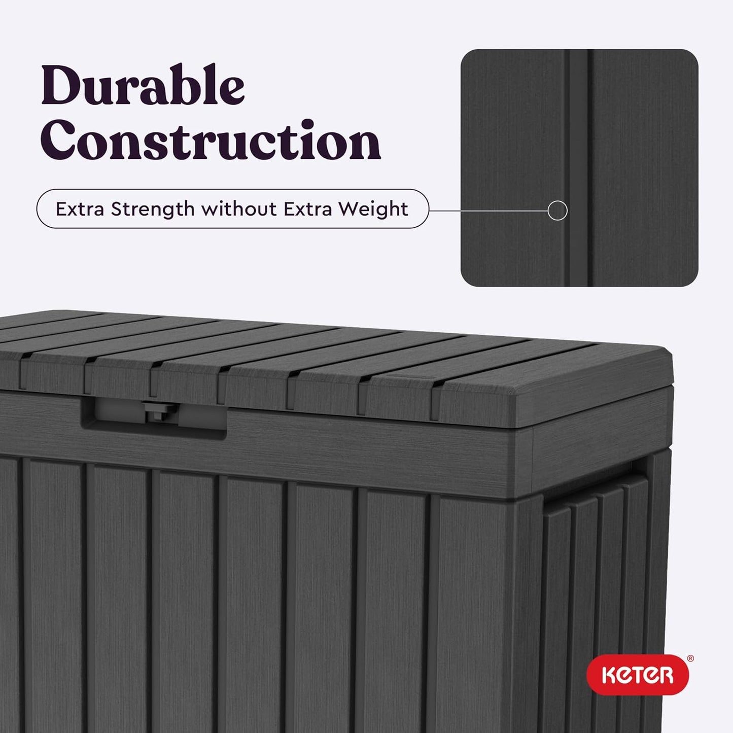 Keter Kentwood 50 Gallon Resin Deck Box-Organization and Storage for Patio Cushions, Throw Pillows and Garden Tools, Dark Grey