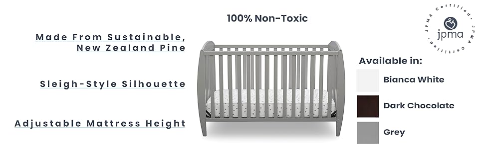 Delta Children Taylor 4-in-1 Convertible Baby Crib, Easy to Assemble, Sustainable New Zealand Wood, Grey