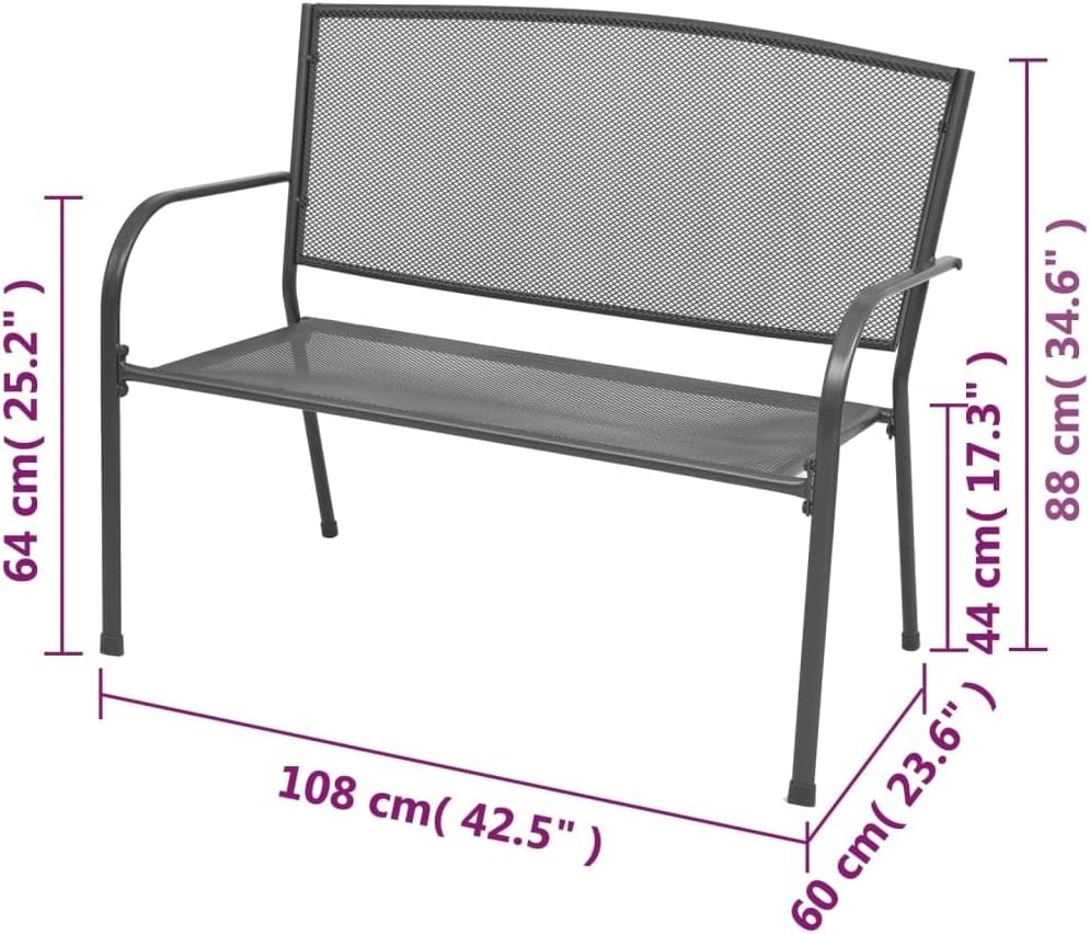 Banc de jardin avec accoudoirs Maille d'acier 108 x 60 x 88 cm