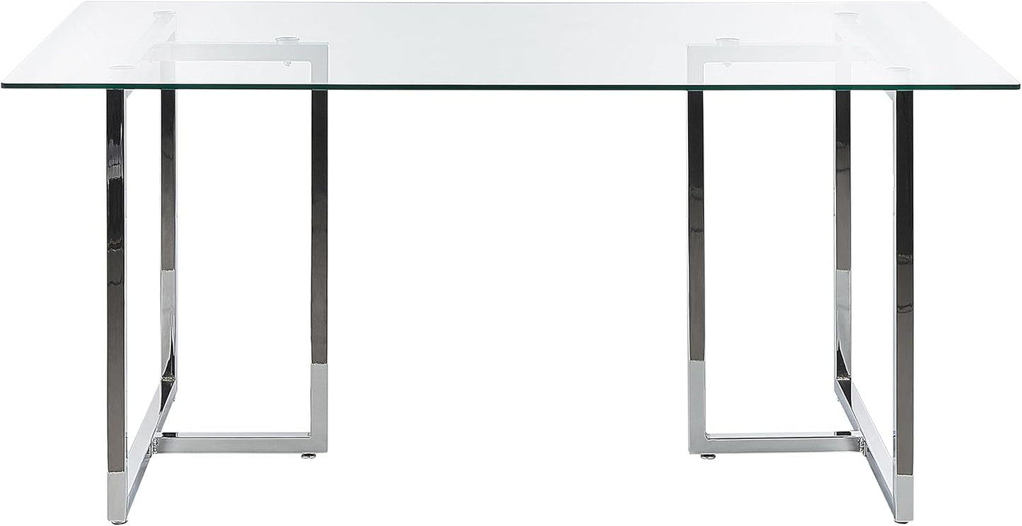 Dining Table Transparent / Silver Safety Glass 160 x 90 cm