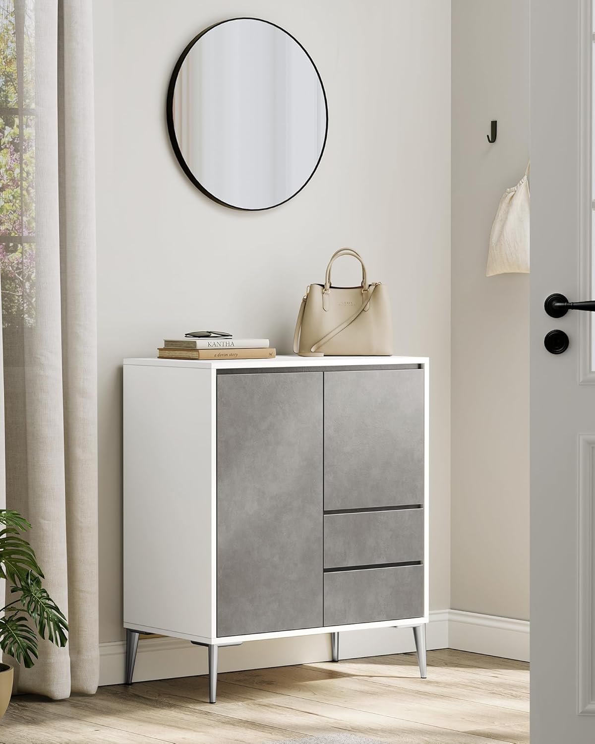 Storage Cabinet, Sideboard, Kitchen Cabinet with Doors, Height-Adjustable Shelves, 2 Drawers, Modern, 40 x 70 x 85 cm, for Living Room, Kitchen, Study, Concrete Grey, BBK243G02