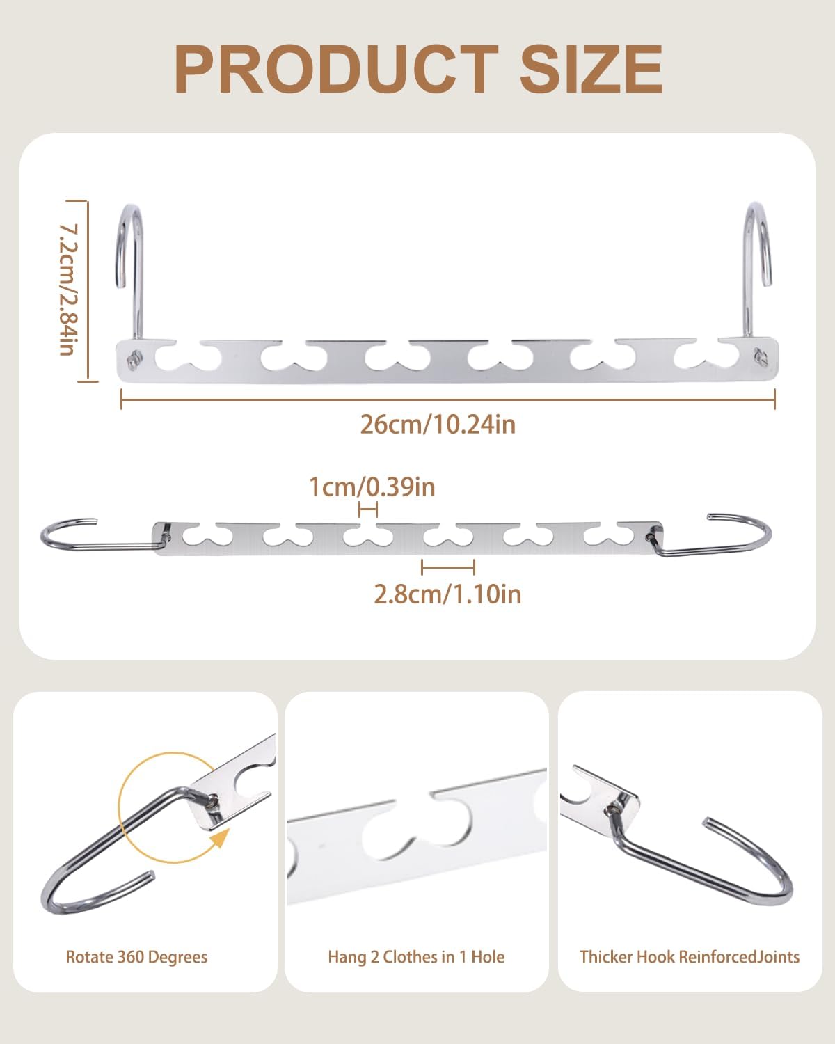 Clothes Hangers, Set of 6 Space Max Space-Saving Hangers, Stainless Steel, Silver, Multiple Hangers, Connecting Hooks, Multipurpose Hangers, Metal Wardrobe Organiser for Trousers, Jeans, Suit