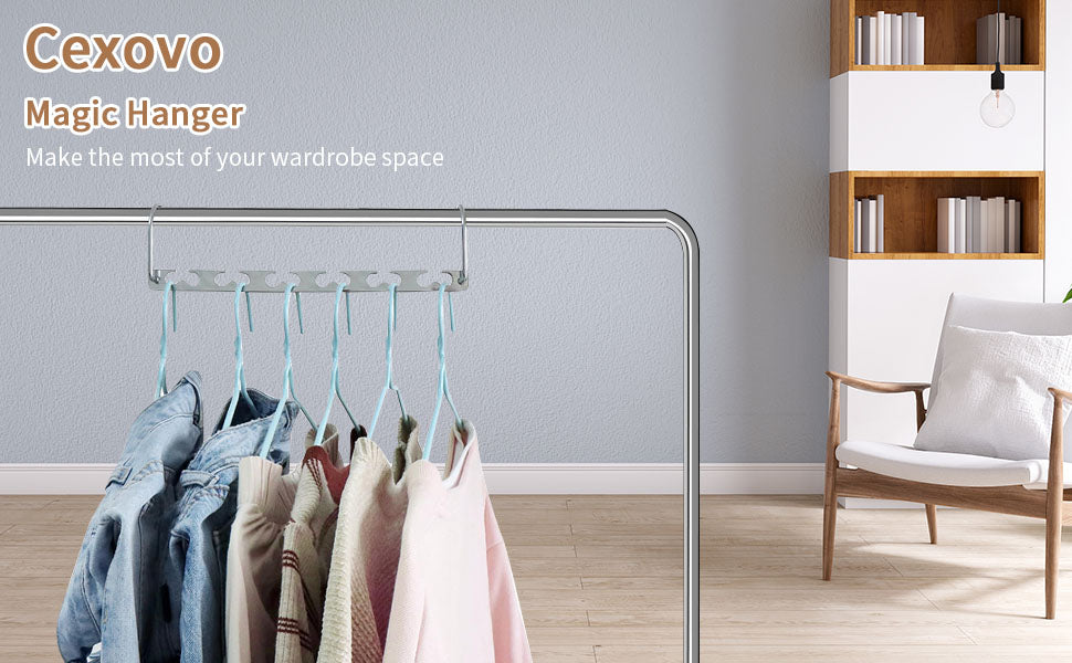 Clothes Hangers, Set of 6 Space Max Space-Saving Hangers, Stainless Steel, Silver, Multiple Hangers, Connecting Hooks, Multipurpose Hangers, Metal Wardrobe Organiser for Trousers, Jeans, Suit