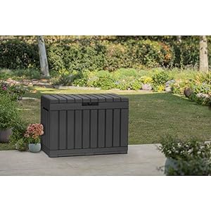 Keter Kentwood 50 Gallon Resin Deck Box-Organization and Storage for Patio Cushions, Throw Pillows and Garden Tools, Dark Grey