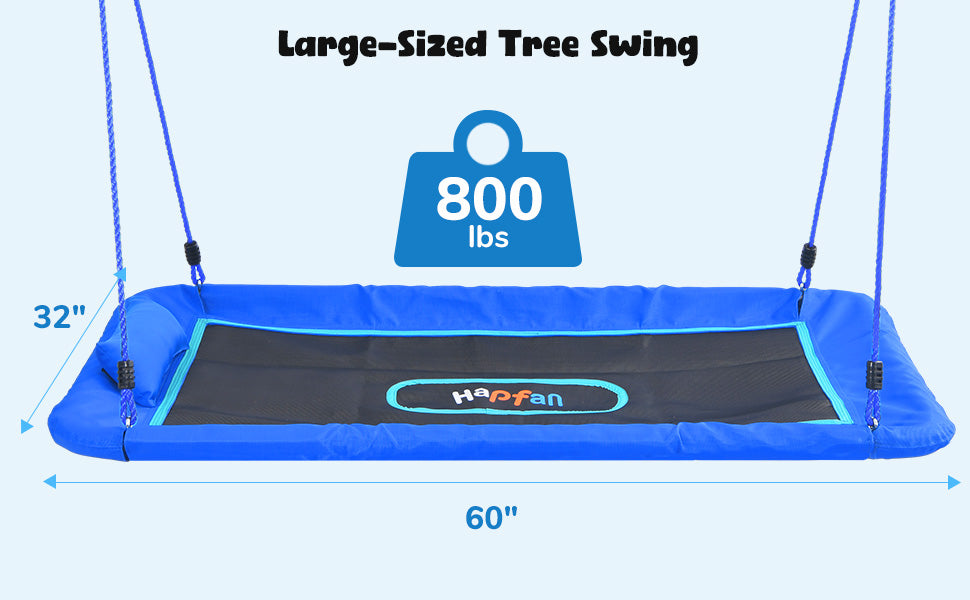 Hapfan 800 lbs 60'' Rectangle Platform Tree Swing for Kids and Adults with Pillow, Textilene Frabic, 9.8 FT Swing Hanging Straps