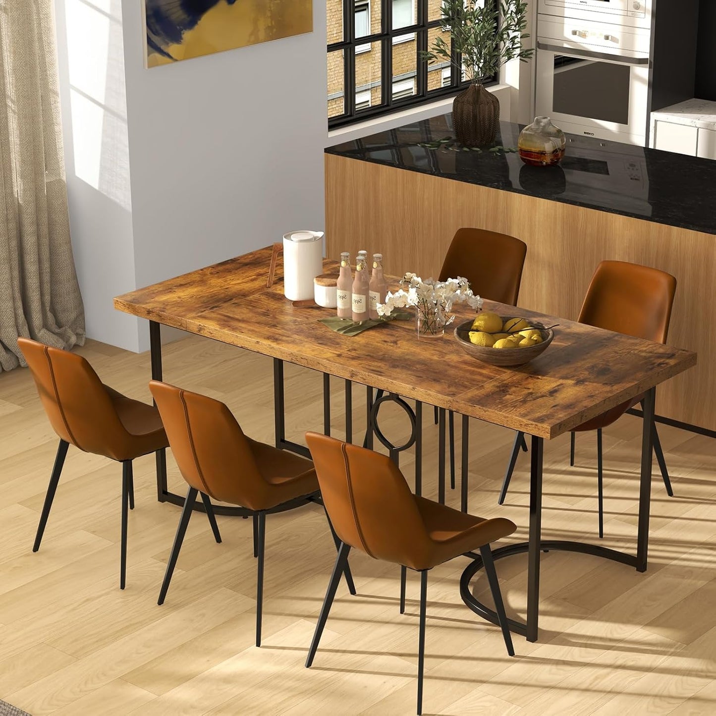 Dining Table 180 cm, Kitchen Table for 6-8 People, Rectangular Dining Room Table with Wooden Surface and Geometric Metal Structure, Large Table for Home & Restaurant