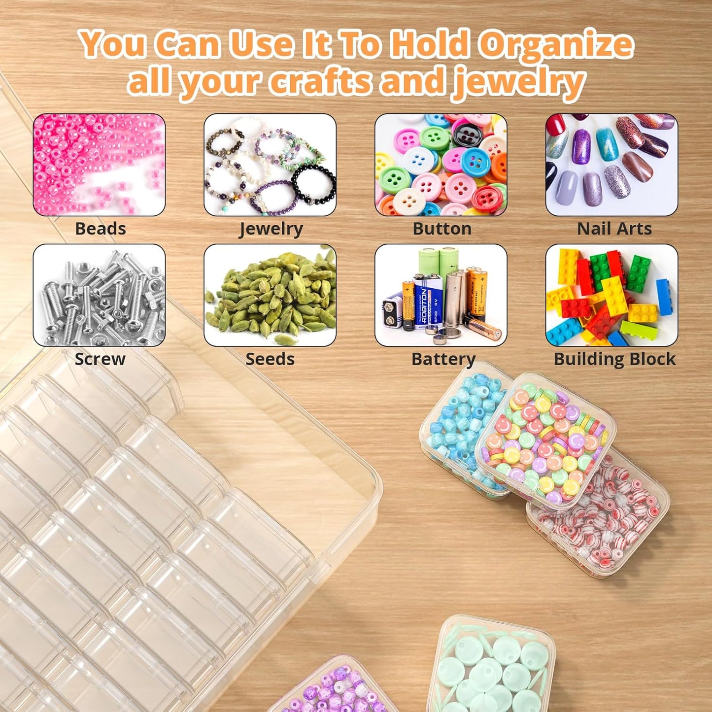 Mathtoxyz Bead Organizer Box, 31Pcs Small Bead Organizers and Storage Plastic Cases Mini Clear Bead Storage Containers Boxes with Hinged Lid and Rectangle for Bracelet Making DIY Jewelry Craft Nail