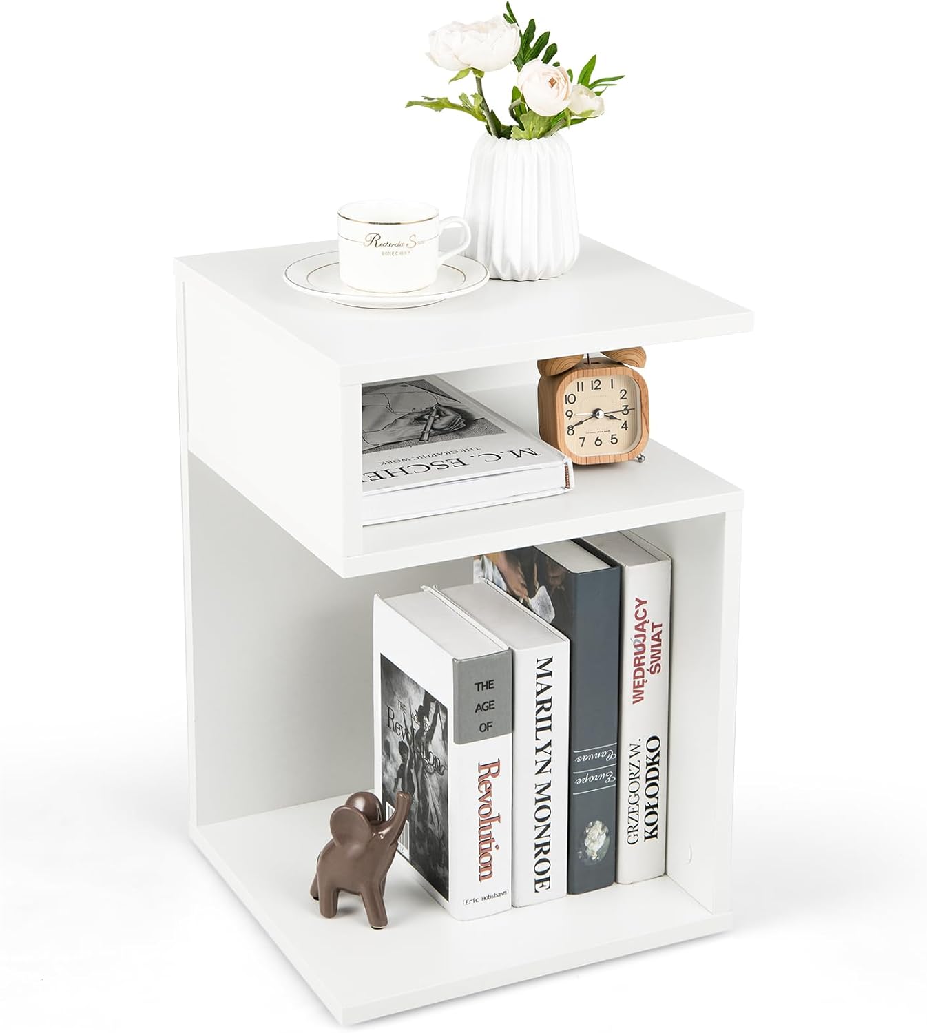 COSTWAY Wooden Side Table, 3 Levels Sofa Table, Bedside Table, White, Modern, for Living Room and Bedroom, 33 x 33 x 50 cm