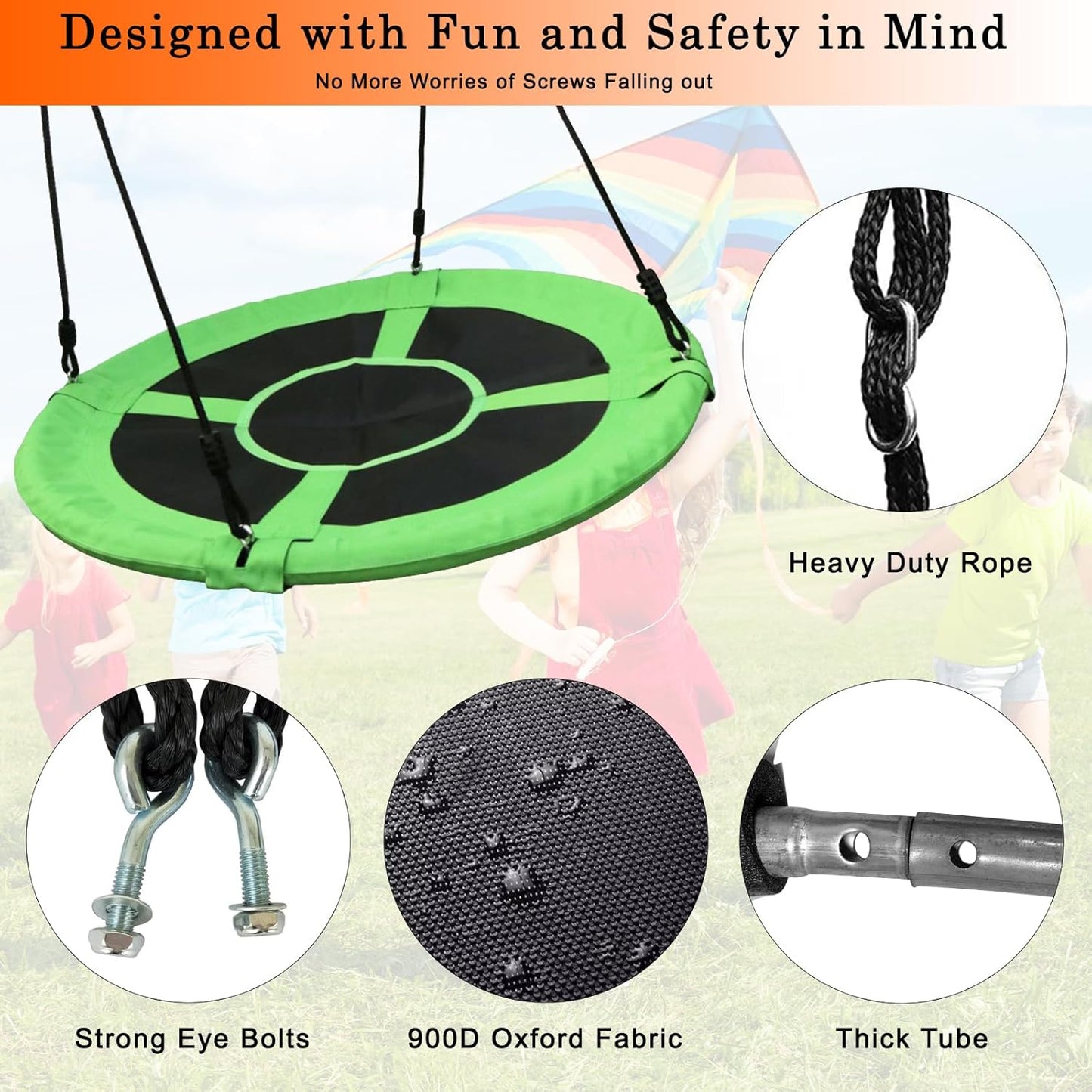 40" Tree Swing for Kids-Saucer Tree Swing Seat 500lbs Weight Capacity,Heavy Duty Saucer Swing for Kids Outdoor - Flying Saucer Swingset - Disc Swing for Backyard Playground （Green）