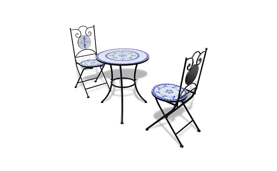 Bistro Set 3-Piece Balcony Furniture Garden Furniture Mosaic Table 2 Mosaic Chairs Ceramic Black and White