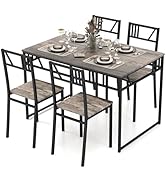 5 Piece Dining Table Set, Kitchen Table with 4 Chairs, Dining Set for 4 People, Rectangular Industrial Style Dining Room Table, Dining Set for Dining Room, Kitchen, Space Saving, Grey