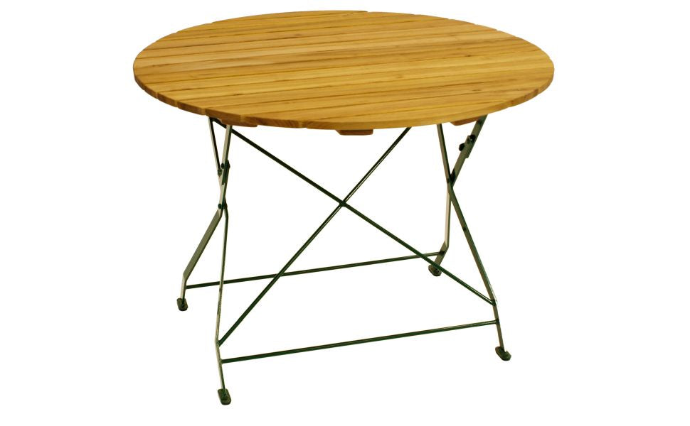 Garden Table 100 cm Round Folding Flat Steel Green + Robinia Outdoor