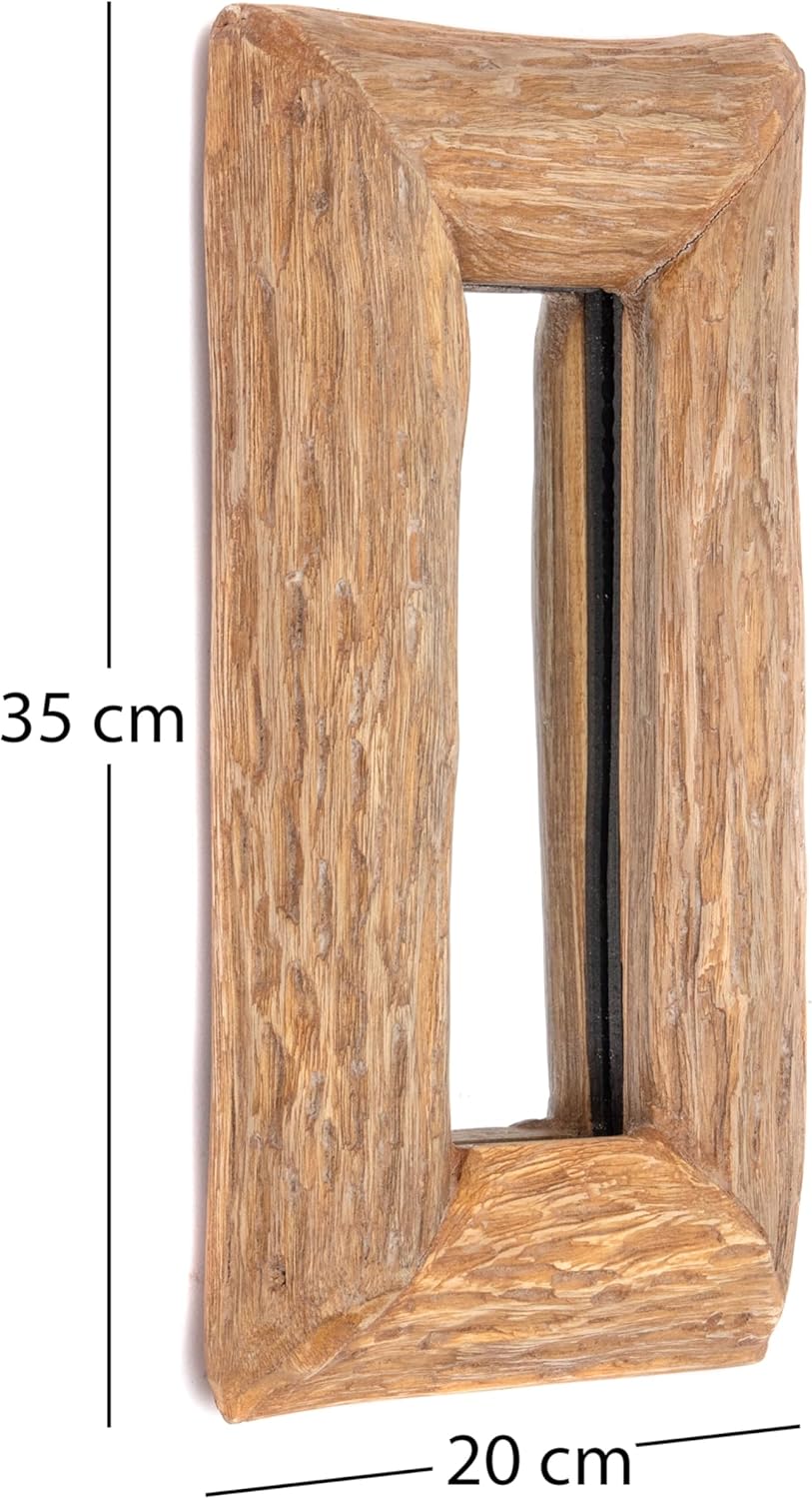 Natural Wall Mirror Base B, 35 x 20 cm, Solid Wood, Wooden Mirror, Hallway Mirror, Mirror with Wooden Frame, Bedroom Mirror, Bathroom Mirror