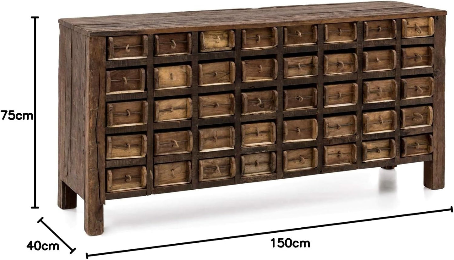 Madurai Sideboard Antique Rustic Sideboard Unique Design Chest of Drawers Brown Brick Shape Solid Wooden Furniture