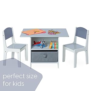 Milliard Kids Activity Play Table and Chair Set Wood with Storage Baskets, Art Table Playset Furniture with Modern Gray Colors