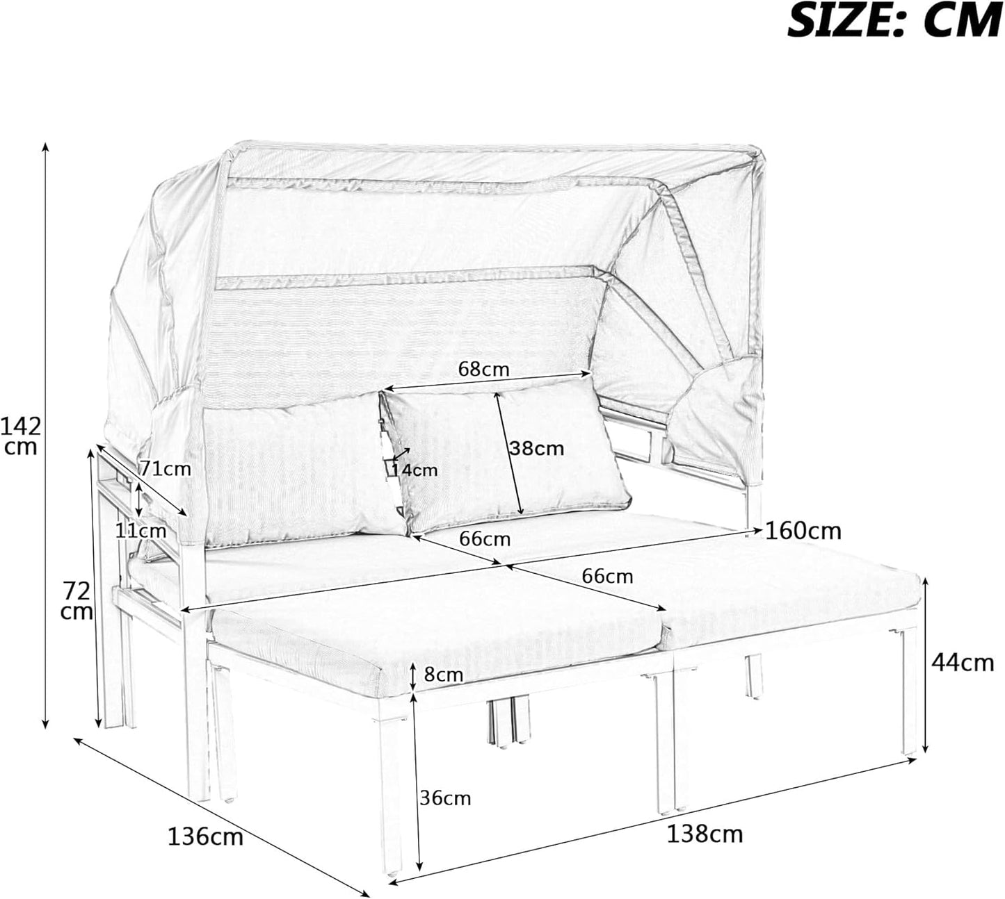 Garden Furniture Set with Awning, 4-Seater Balcony Furniture, Lounge Furniture, Outdoor Furniture, Flexible Seating Set, Double Sofa with Cushion, Garden Lounge Set, Patio Furniture Set, Outdoor, for