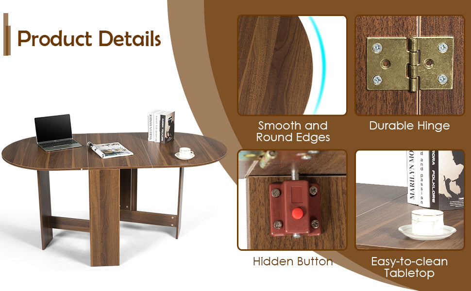 Esstisch klappbar, Klapptisch Küchentisch aus Holz, Esszimmertische für 4-7 Personen, Funktionstisch Wohnzimmer Esstisch, Ovaler Esstisch platzsparend flatbar, 163 x 80 x 75 cm