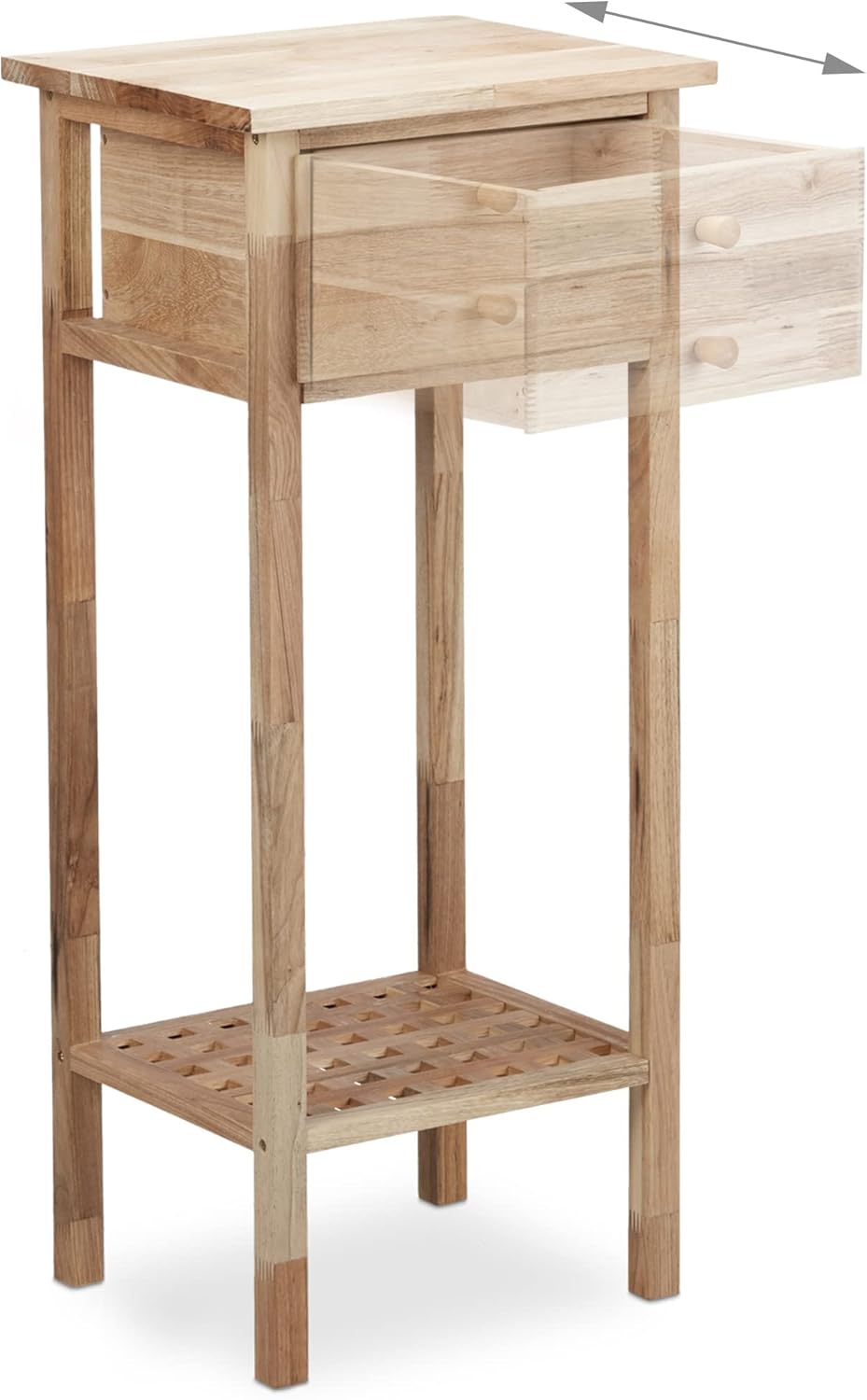 Walnut Side Table with Drawer, 2 Shelves, Telephone Table, Tall Wooden Table, HxWxD: 80 x 35 x 30 cm, Natural