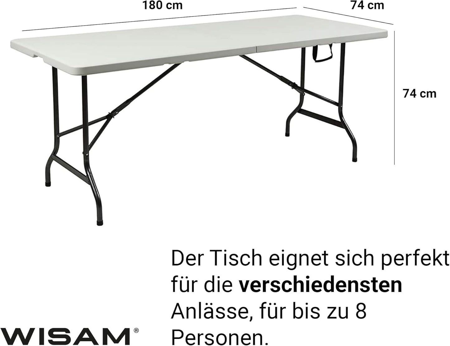 Plastic Folding Table, Garden Table, Dining Table, Camping Table, Suitcase Table, Foldable 180 cm, Perfect for Garden, Balcony, Camping