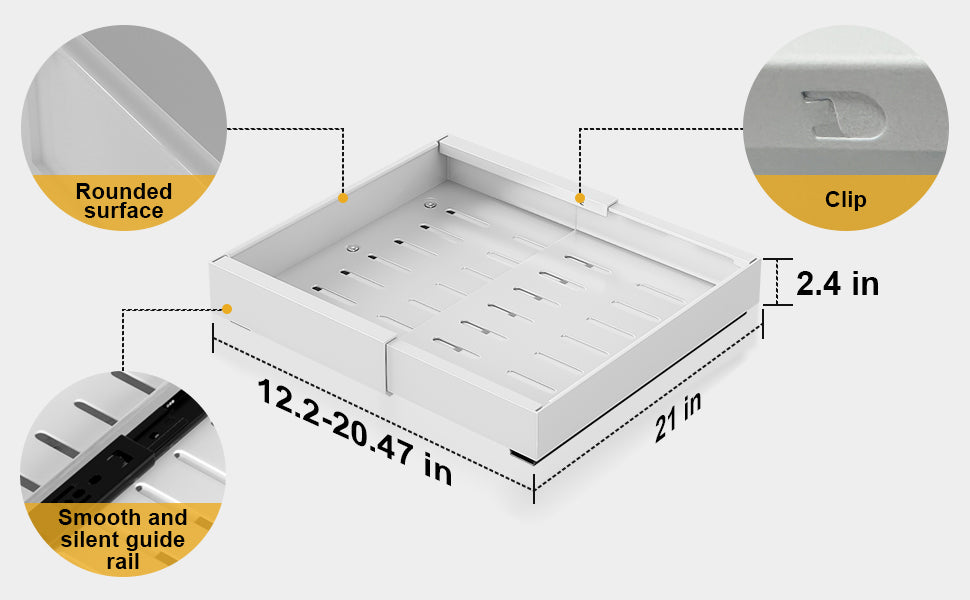 2 Pack Pull Out Cabinet Organizer,Expandable Slide Out Drawers for Kitchen Cabinets，21" Deep Cabinet Pull Out Shelves,Pull Out Drawers for Kitchen Cabinets,Adjustable Width12.5"-20.47" White