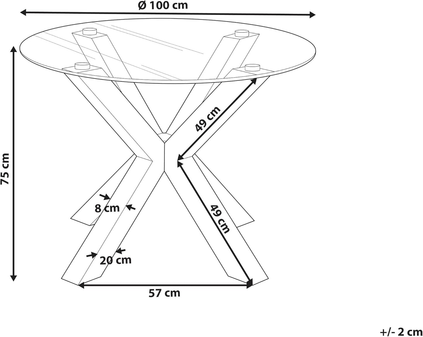 Dining Table Glass Transparent Metal Frame for 4 People Round 100 cm Black