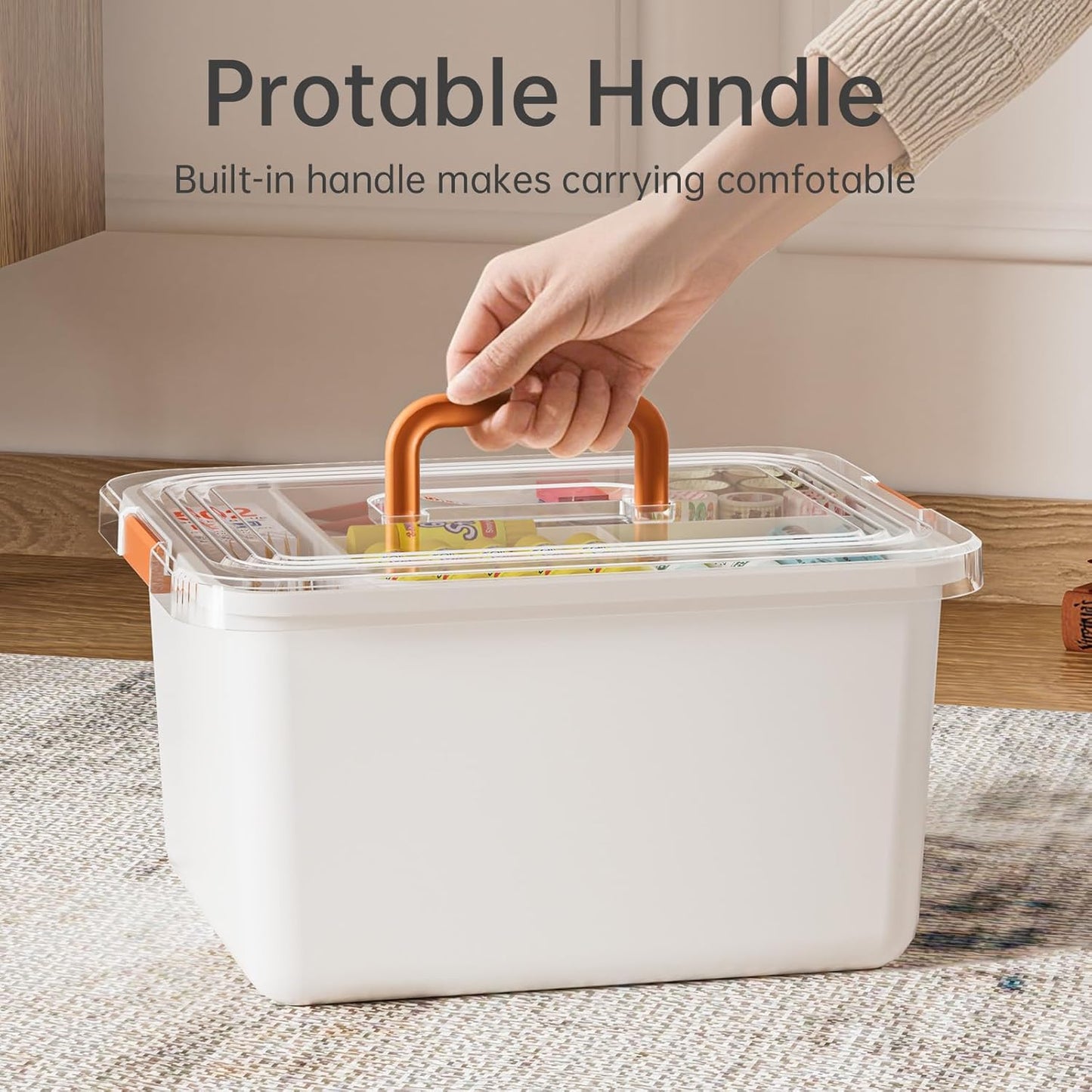 Plastic Storage Bins with Removable Tray and Lids 15 QT Craft Organizers and Storage Clear Container with Handle, Arts and Crafts Organizer, Stackable and Secure Latch for Bead, Tool, Sewing