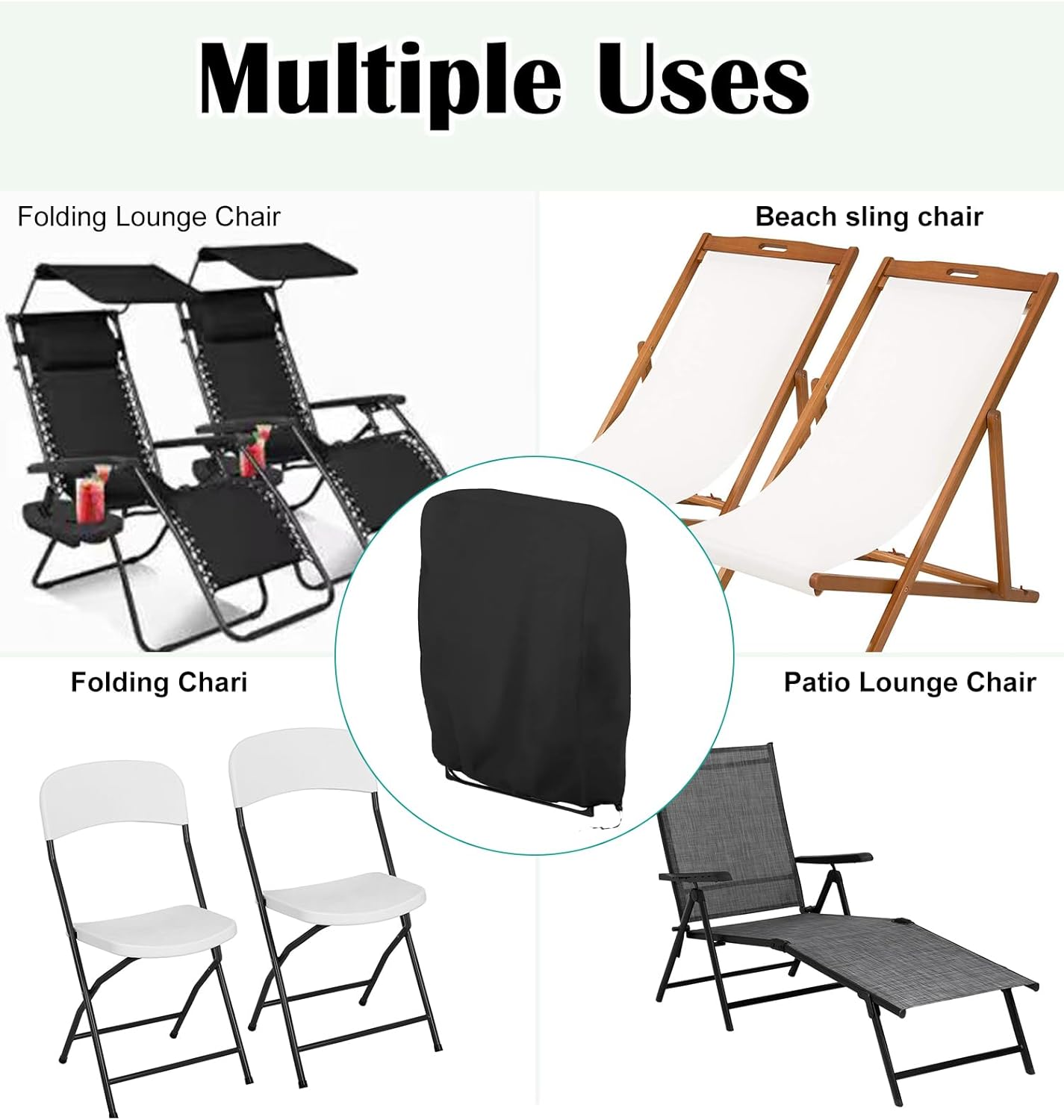 Folding Chair Protective Cover, Pack of 2 Garden Chairs Cover, 420D Oxford Cover, Windproof, Anti-UV, Dustproof, for Garden Furniture, Deck Chair, Folding Chair, Garden Furniture Protective Cover