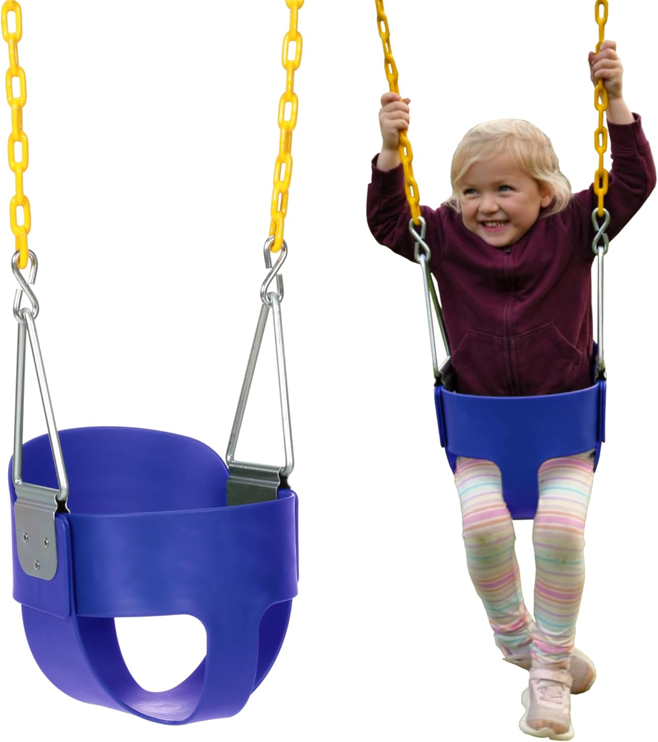 Eastern Jungle Gym Heavy-Duty High Back Full Bucket Toddler Swing Seat | Coated Swing Chains Fully Assembled | Blue Swing Set Accessory