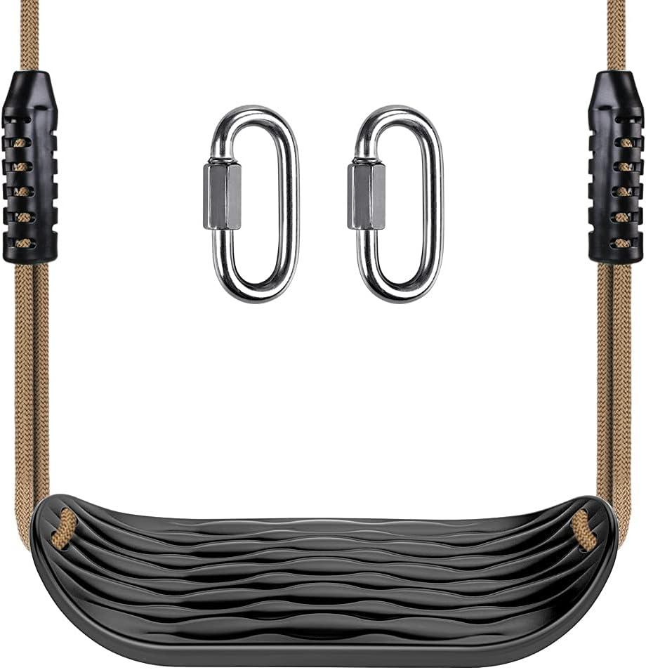 SELEWARE Garden Games Swing Seat Made of Robust Set with 2 m Long Adjustable Rope and 2 Carabiners, Robust Swing Outdoor Garden Swing Black