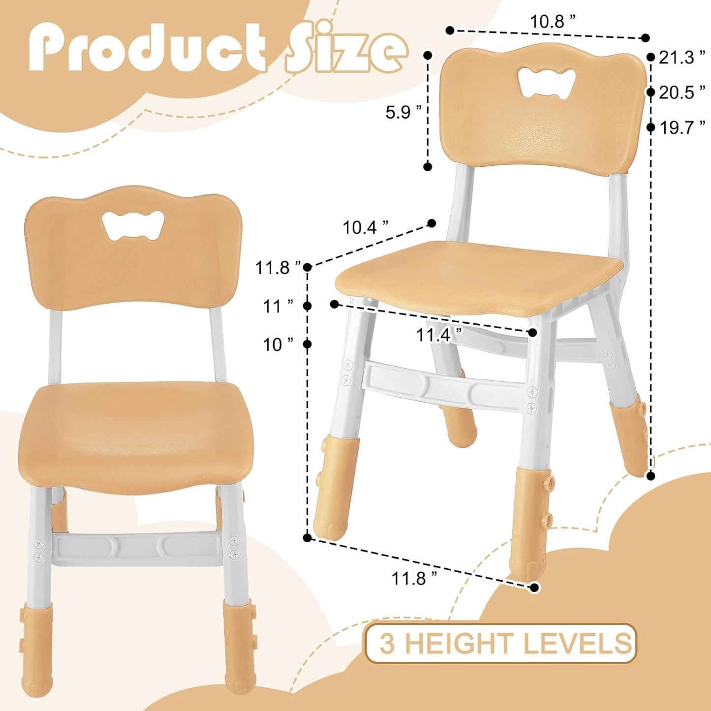 Kigley 6 Pack Height Adjustable Kids Chair Adjustable Table Chair Kid Chairs Age 2-6 Adjustable Height Toddler Seat Child Table Chair for Children Student School Family Daycare (Wood Color)