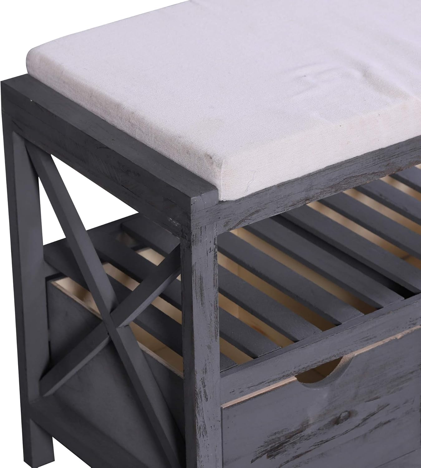 Mobili Hallway Bench with 2 Drawers 1 Shelf Storage Bench Grey Vintage Shabby Chic Bedroom Bathroom - Dimensions: 43 x 65 x 34 cm (H x L x W) - Item RE4551