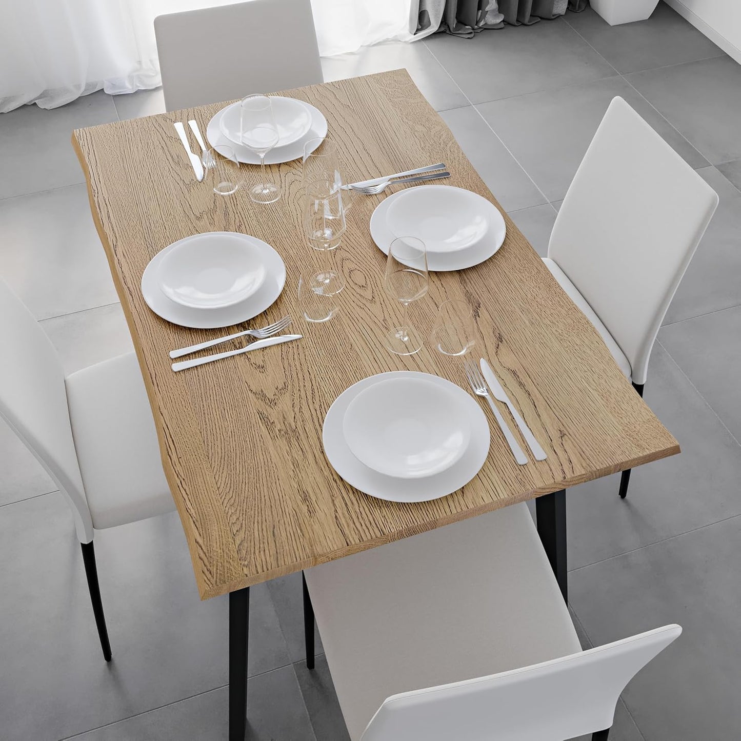 Taormina Modern Handmade Dining Table, Solid Oak and Steel, Black, Rectangular, 112 x 72 x 76 cm