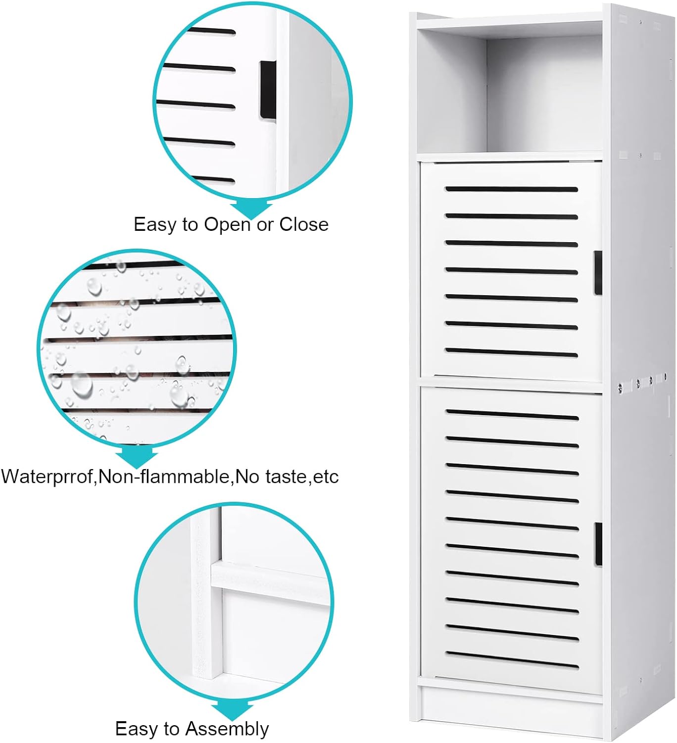 aimu Waterproof Bathroom Cabinets, Bathroom Storage Units with Open Storage Shelf, Freestanding Floor Cabinets, Corner Organiser for Bedroom, Kitchen, Hallway, White, 74 x 20 x 24 cm