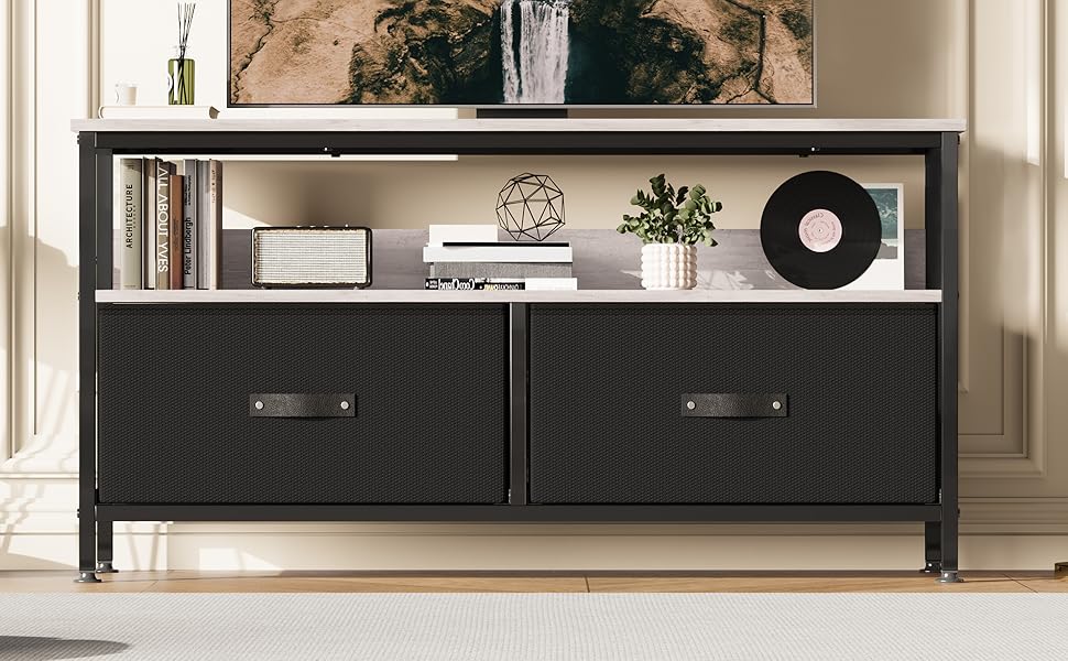 TV Cabinet, Lowboard, TV Bench, Wooden TV Table, TV Board, TV Cabinet with 2 Drawers and Shelves, TV Shelf for TVs up to 55 Inches, for Living Room, 99 x 57 x 30 cm