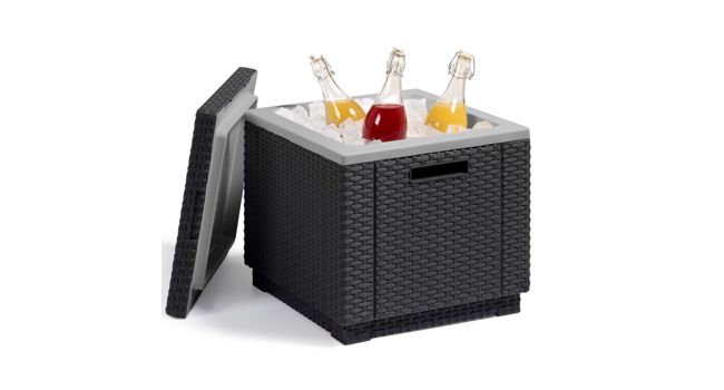 Allibert Daytona Rattan Wicker Look Cool Box Ice Cube – Set of 2 Graphite Sun Lounger with Cushion