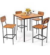 Esstisch mit 2 Bänken, Essgruppe 3er-Set, 110 x 70cm Küchentisch für 4 Personen, Esszimmertisch mit rostfreiem Metallrahmen, Sitzgruppe für Küche, Wohnzimmer, Esszimmer (Vintagebraun)