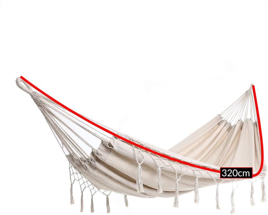 Hammock, 300 kg Load Capacity, 320 x 150 cm, Breathable, with Fringes, Weatherproof, for Camping, in the Garden and Indoors, for Multiple People