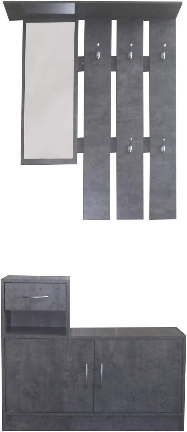 living Thekla Concrete Wardrobe Panel with Mirror Hat Shelf and 5 Coat Hooks