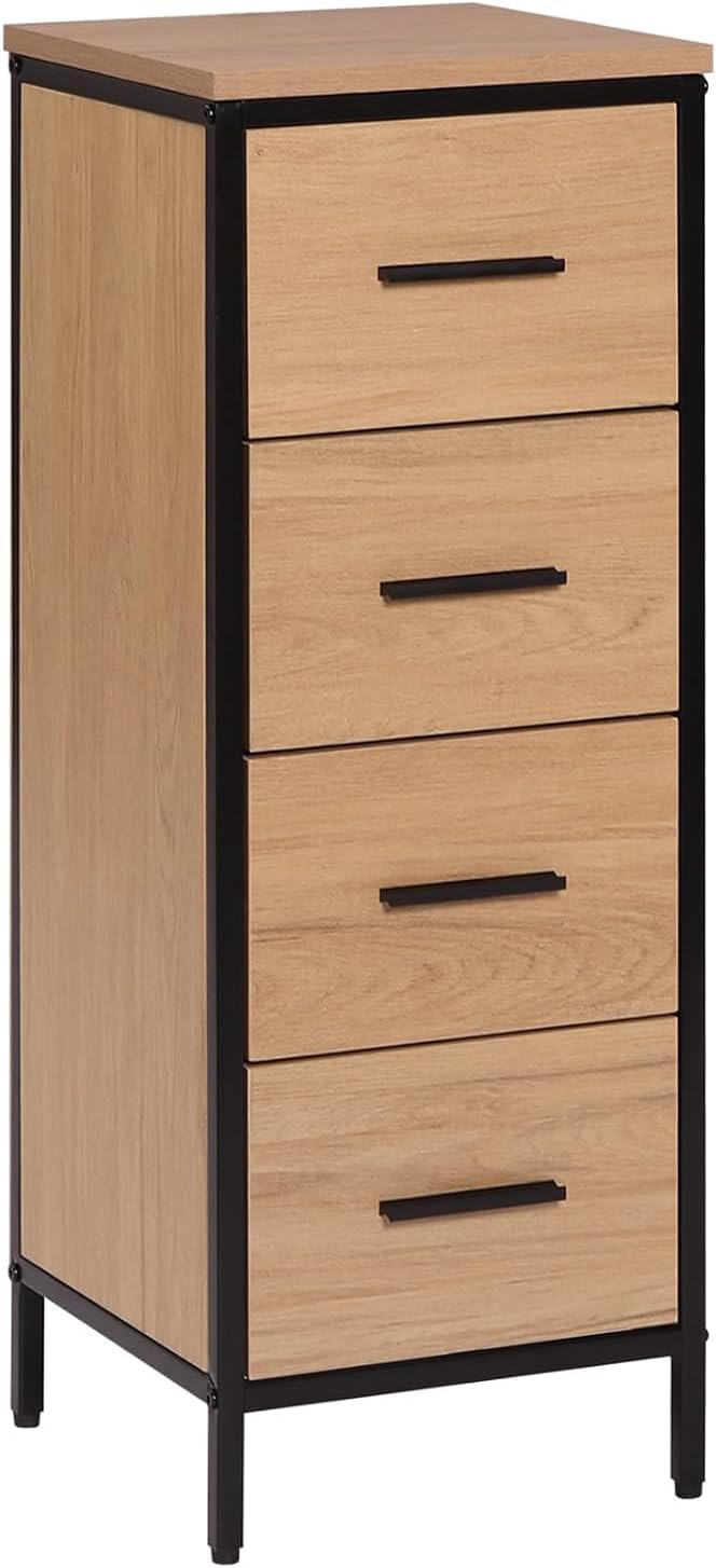 Bathroom Furniture Set, Bathroom Cabinet with Height-Adjustable Divider, Bathroom Cabinet with 2 Mirrors, Chest of Drawers with 4 Drawers, Side Cabinet, Made of Wood Material, Light Oak Black